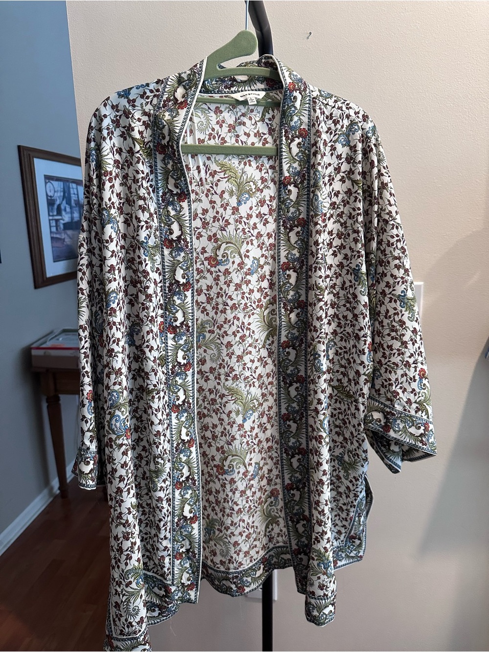 Max Studio Floral Open-Front Kimono Jacket - Cream, Olive & Rust